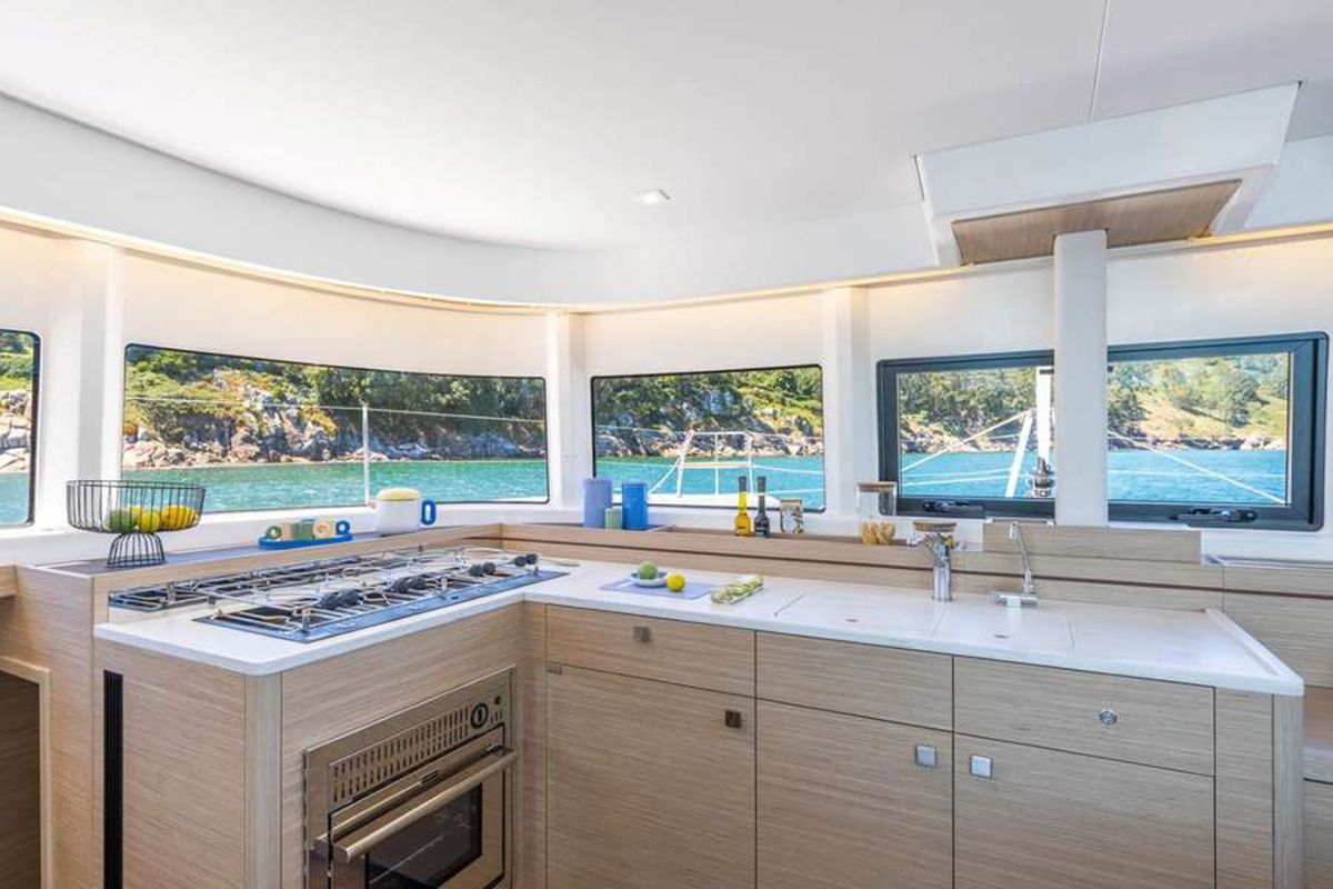 Galley of Michelangelo, a Lagoon 43 catamaran at Benitses, Greece
