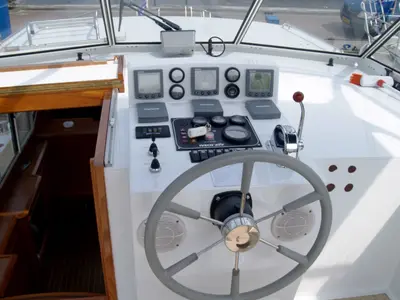 Cockpit of Drait 42, a De Drait Renal 36 motorboat at Drachten, Netherlands