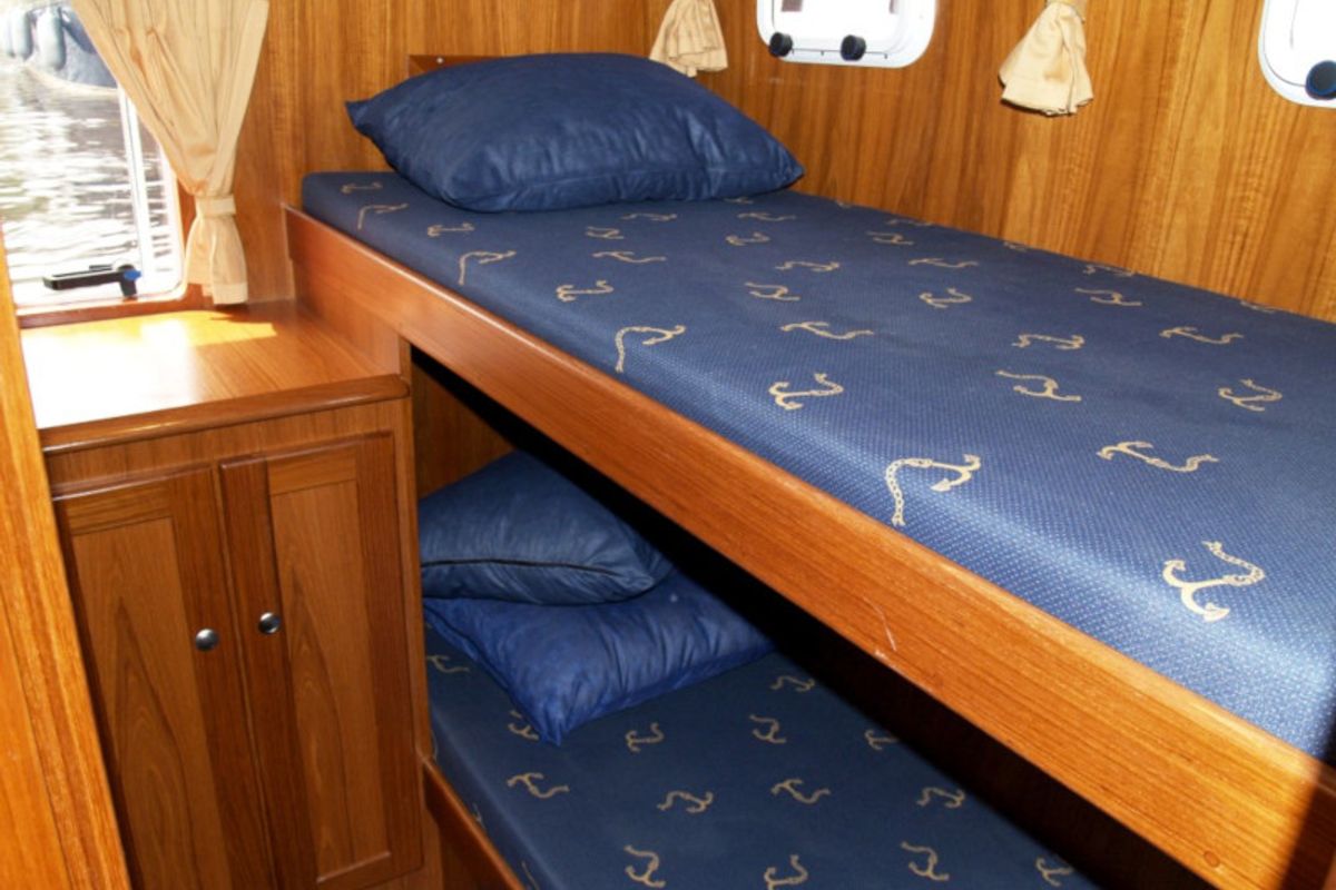Cabin on Drait 42, a De Drait Renal 36 motorboat at Drachten, Netherlands