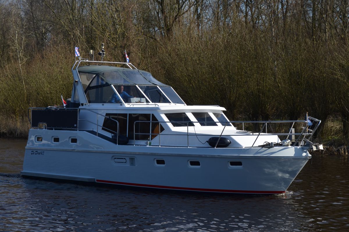 Exterior view of Drait 42, a De Drait Renal 36 motorboat at Drachten, Netherlands