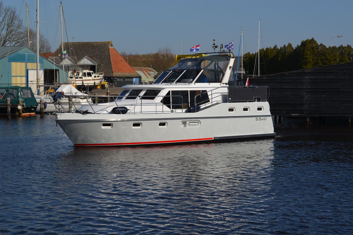 Exterior view of Drait 42, a De Drait Renal 36 motorboat at Drachten, Netherlands