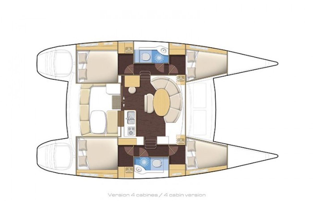 Floor plan of Kiss, a Lagoon 380 S2 catamaran at Nettuno, Italy