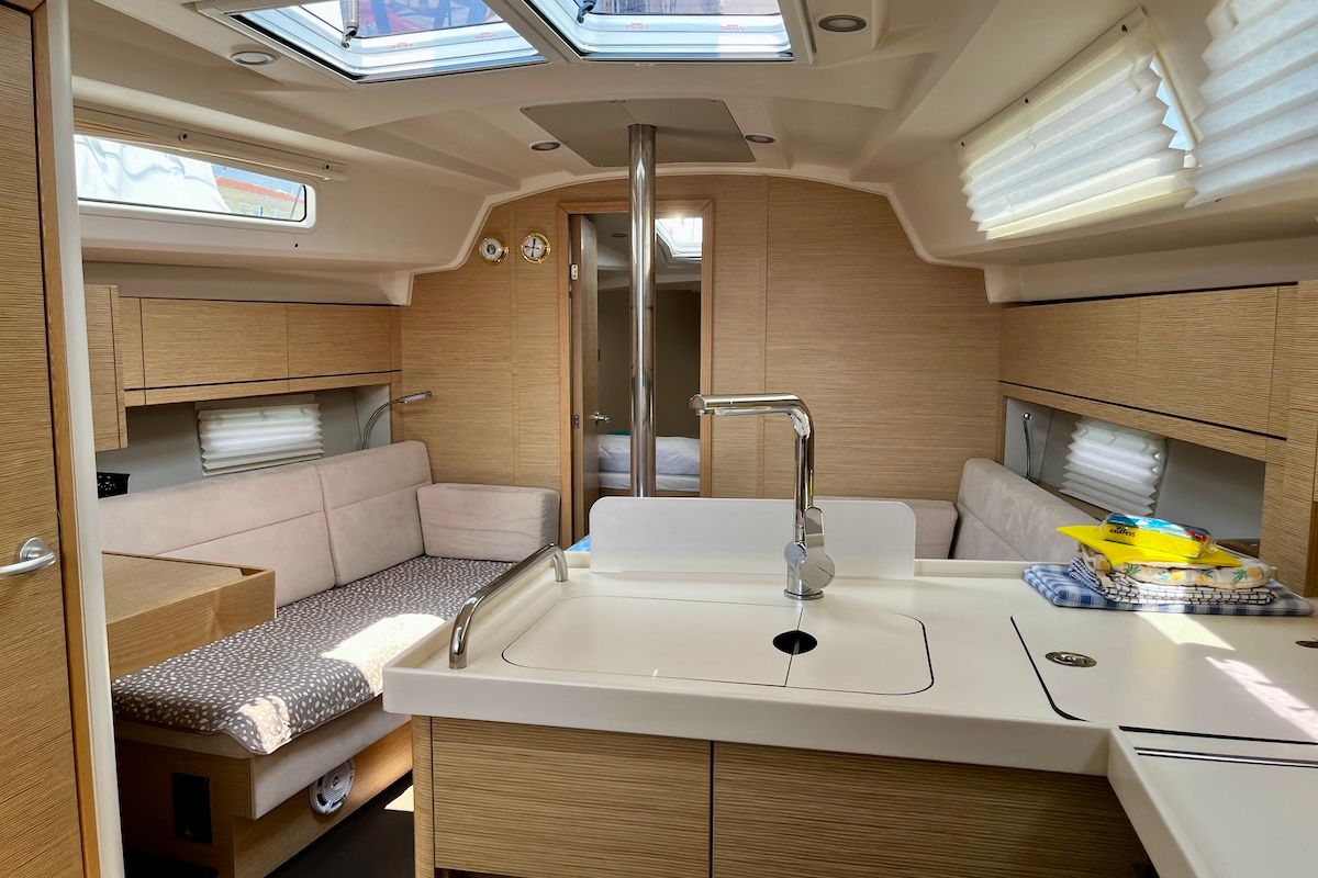 Galley of Why Not 19, a Hanse Yachts Hanse 348 sailboat at Municipal Unit of Lefkada, Greece