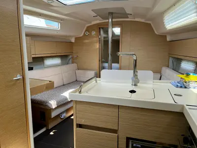 Salon of Why Not 19, a Hanse Yachts Hanse 348 sailboat at Municipal Unit of Lefkada, Greece