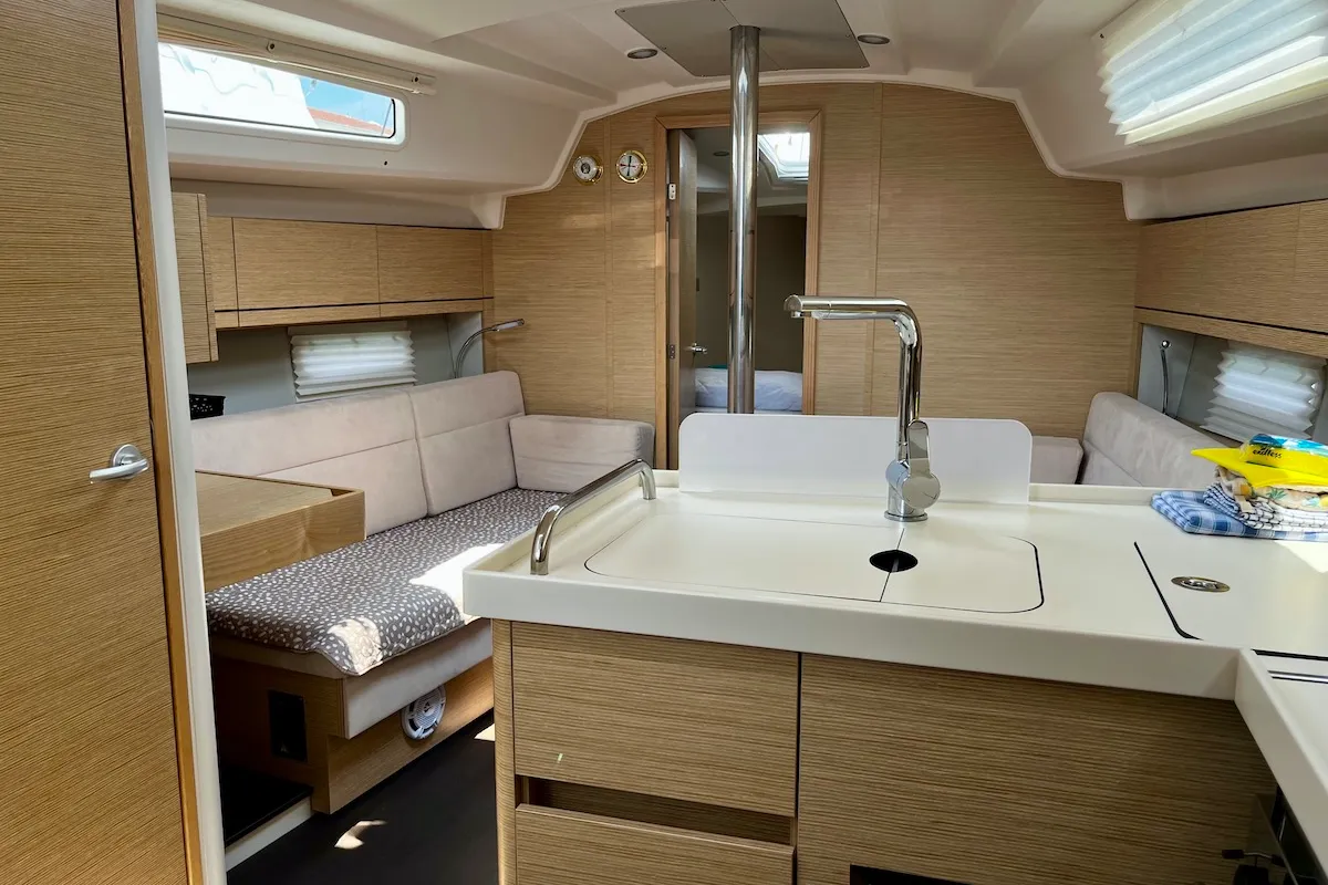 Salon of Why Not 19, a Hanse Yachts Hanse 348 sailboat at Municipal Unit of Lefkada, Greece
