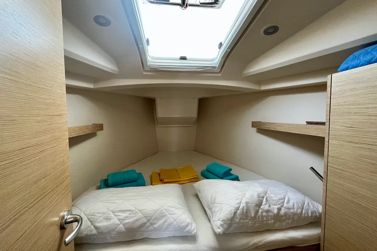 Cabin on Why Not 19, a Hanse Yachts Hanse 348 sailboat at Municipal Unit of Lefkada, Greece