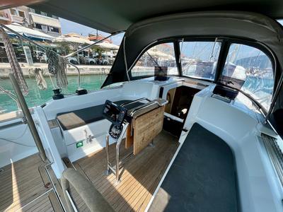 Cockpit of Why Not 19, a Hanse Yachts Hanse 348 sailboat at Municipal Unit of Lefkada, Greece