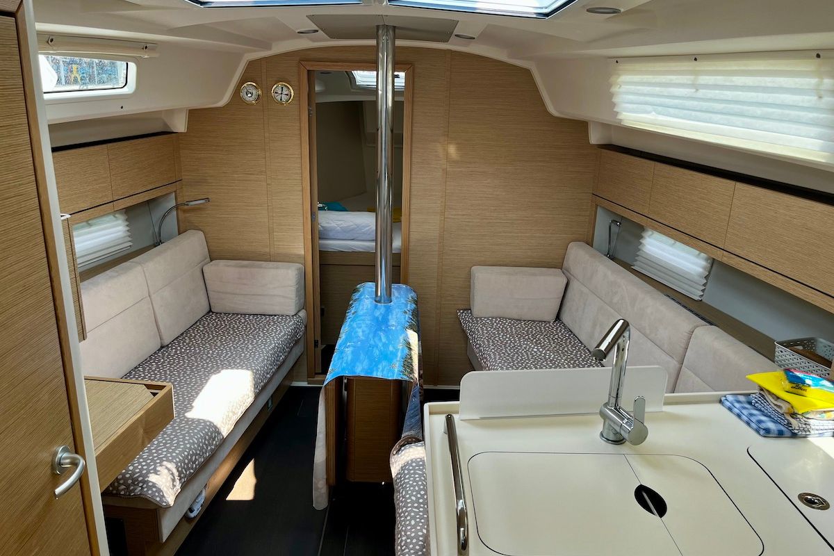 Salon of Why Not 19, a Hanse Yachts Hanse 348 sailboat at Municipal Unit of Lefkada, Greece