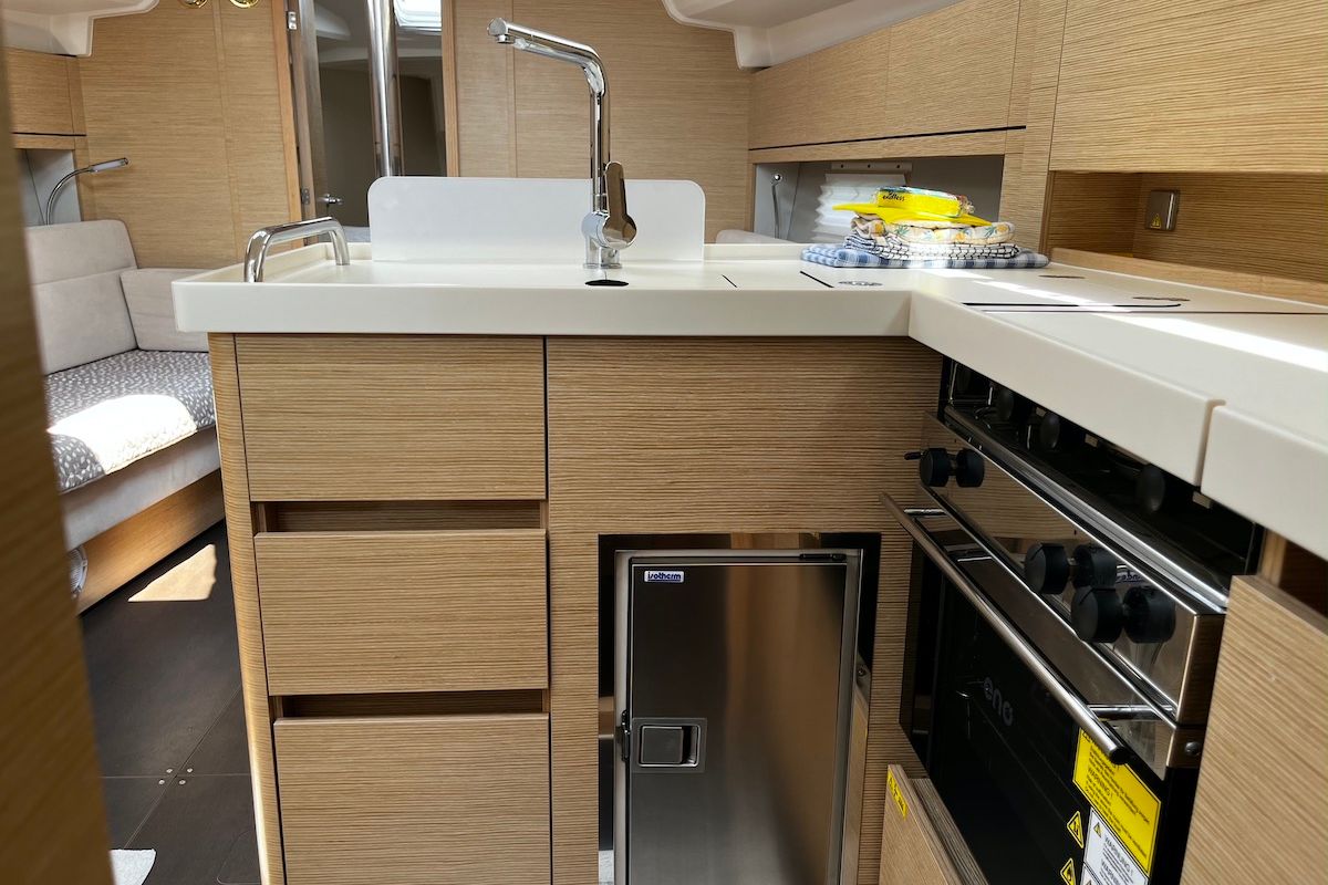 Galley of Why Not 19, a Hanse Yachts Hanse 348 sailboat at Municipal Unit of Lefkada, Greece