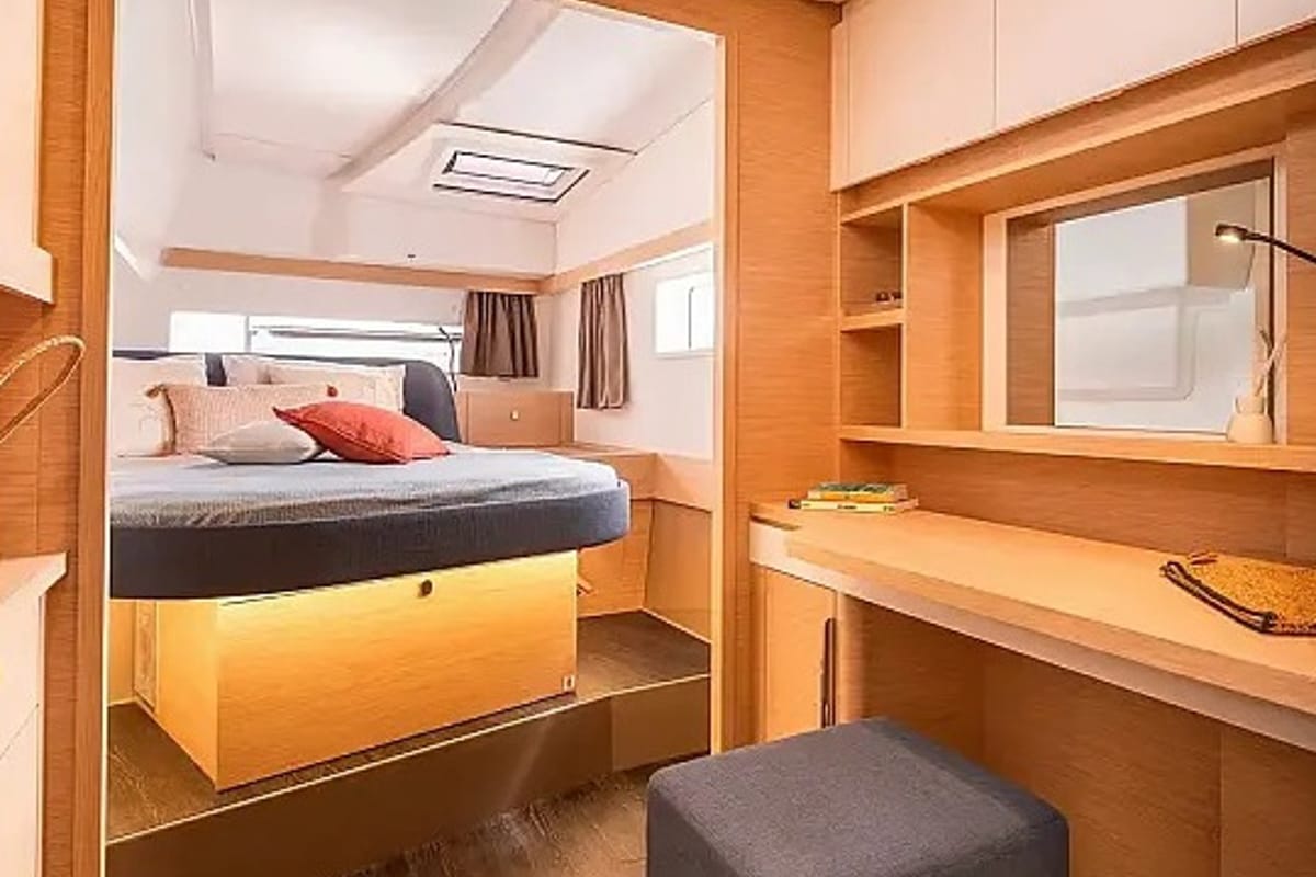 Cabin on Montague, a Fountaine Pajot FP 41 Quatuor 4 catamaran at Municipal Unit of Lefkada, Greece
