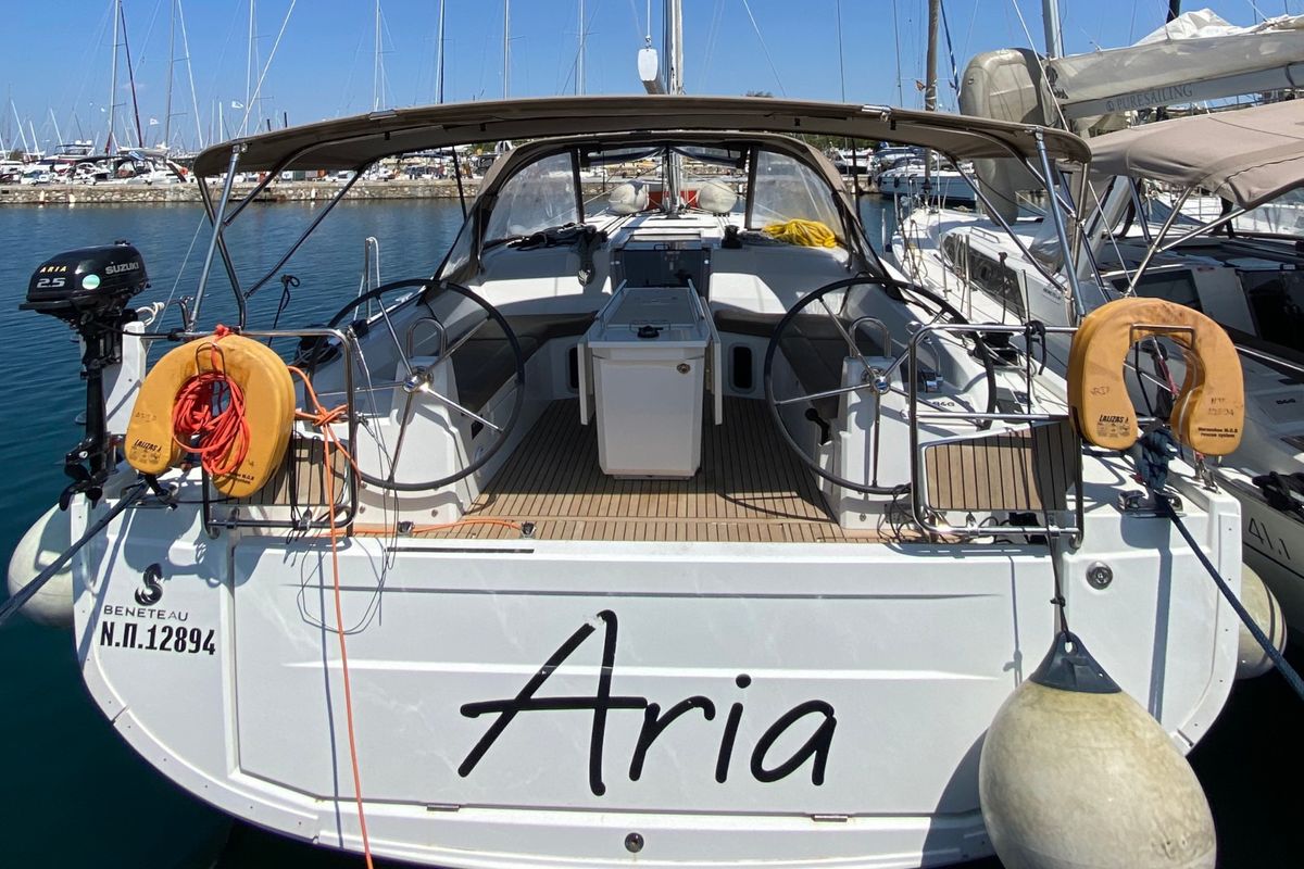 Exterior view of ARIA, a Beneteau Oceanis 40.1 sailboat at Municipal Unit of Lefkada, Greece