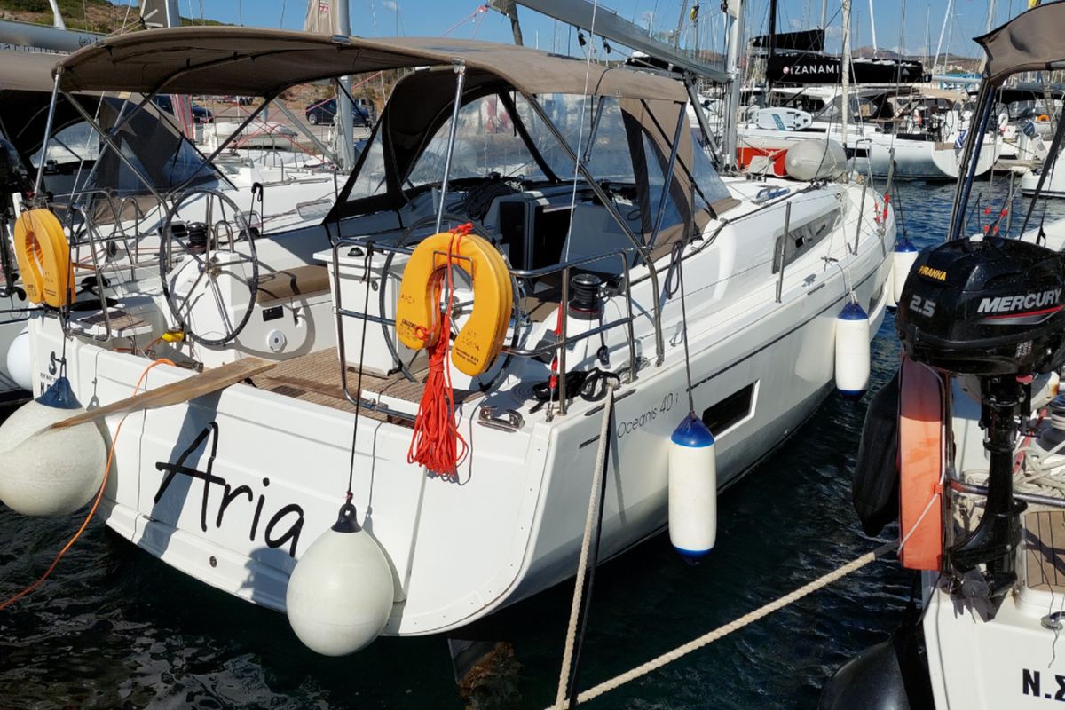 Exterior view of ARIA, a Beneteau Oceanis 40.1 sailboat at Municipal Unit of Lefkada, Greece