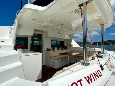 Deck of Hot Wind, a Lagoon 440 catamaran at Olbia, Italy