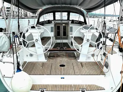 Cockpit of Lazarus, a Bavaria Cruiser 41S sailboat at Pirovac, Croatia