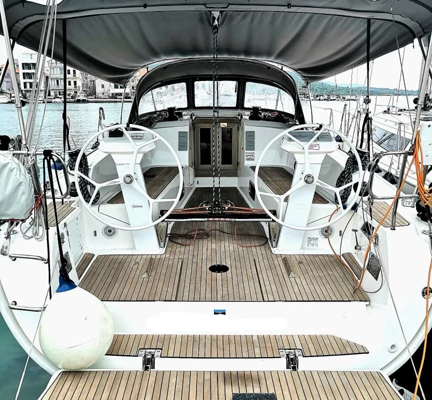 Cockpit of Lazarus, a Bavaria Cruiser 41S sailboat at Pirovac, Croatia