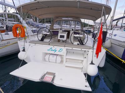 Cockpit of Lady D, a Dufour 390 sailboat at Marmaris, Turkey