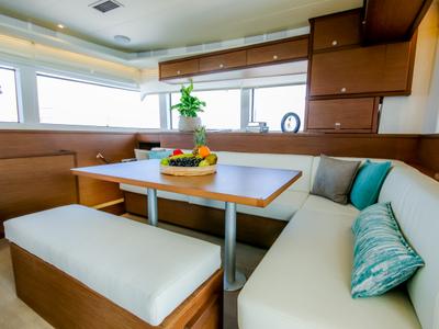 Salon of ELVIRA 52, a Lagoon 52F catamaran at Athens, Greece