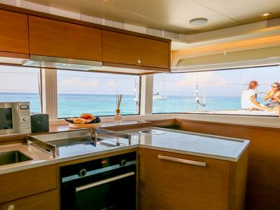 Galley of ELVIRA 52, a Lagoon 52F catamaran at Athens, Greece