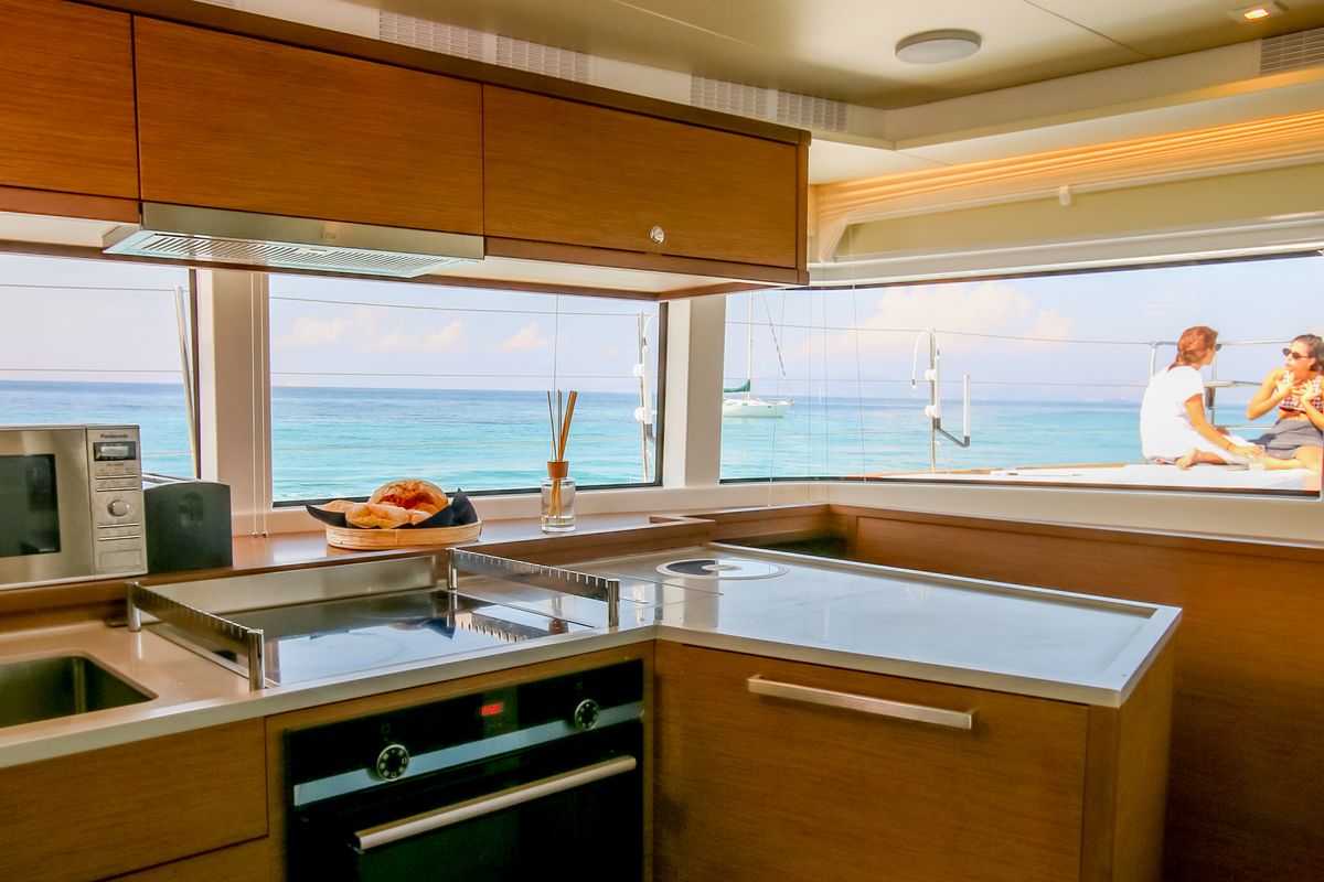 Galley of ELVIRA 52, a Lagoon 52F catamaran at Athens, Greece