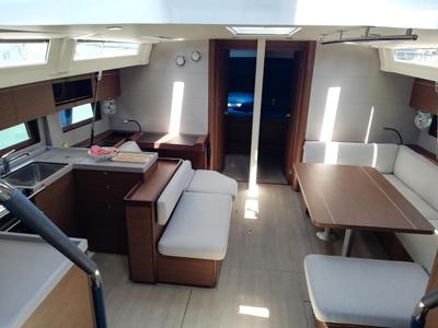 Salon of San Blas, a Beneteau Oceanis 51.1 sailboat at Tonnarella, Italy