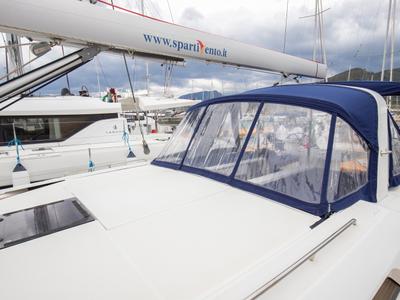 Deck of Calipso, a Beneteau Oceanis 51.1 sailboat at Salerno, Italy