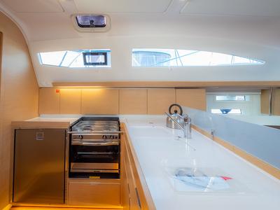 Galley of Amiya, a Elan Impression 45 sailboat at Grad Biograd na Moru, Croatia