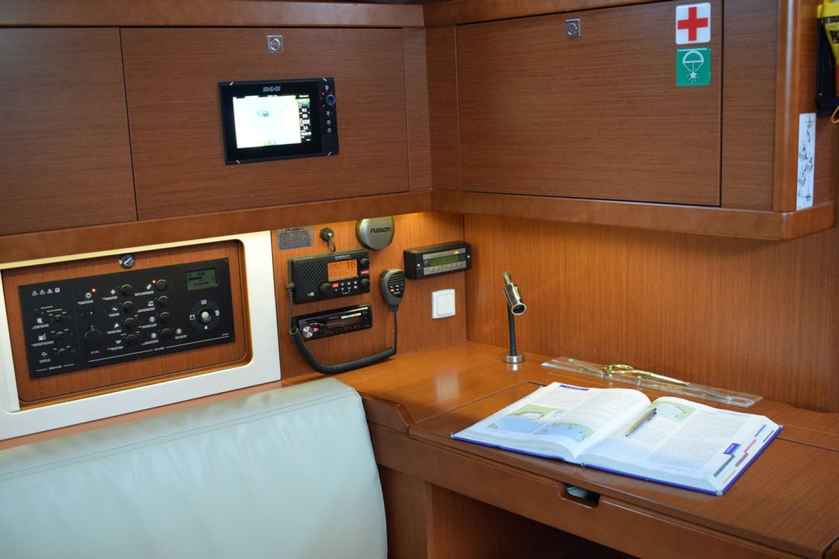 Semiramis, a Beneteau Oceanis 45 sailboat at Kontokali, Greece