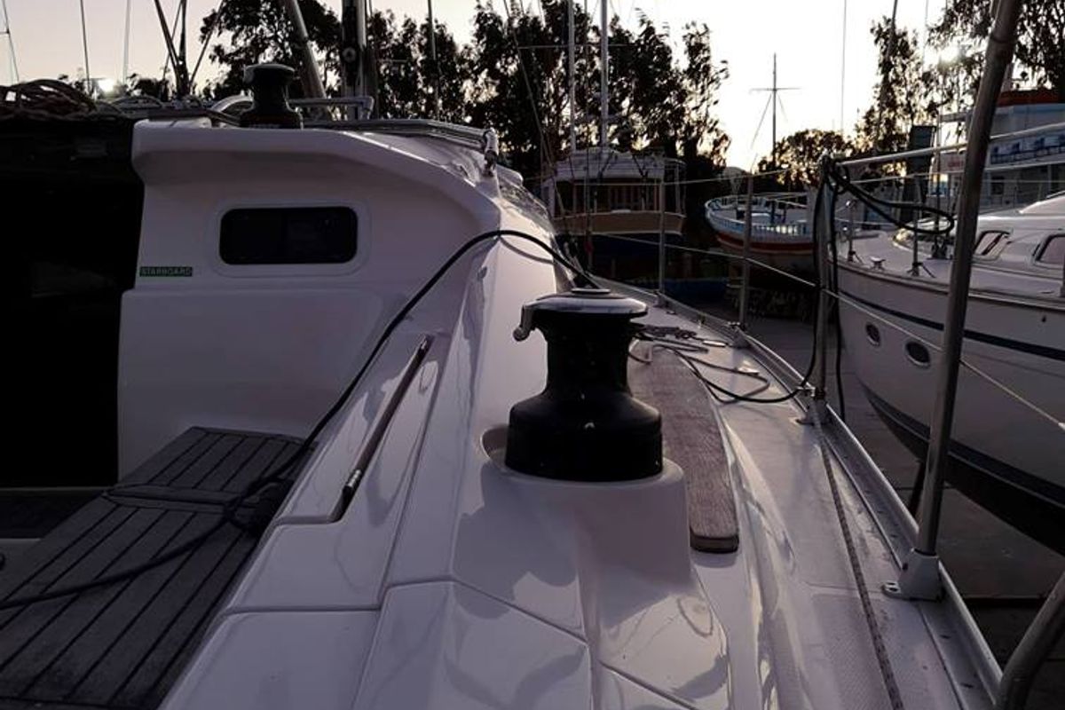 Deck of S/Y Artemis, a Elan Impression 384 sailboat at Kos, Greece