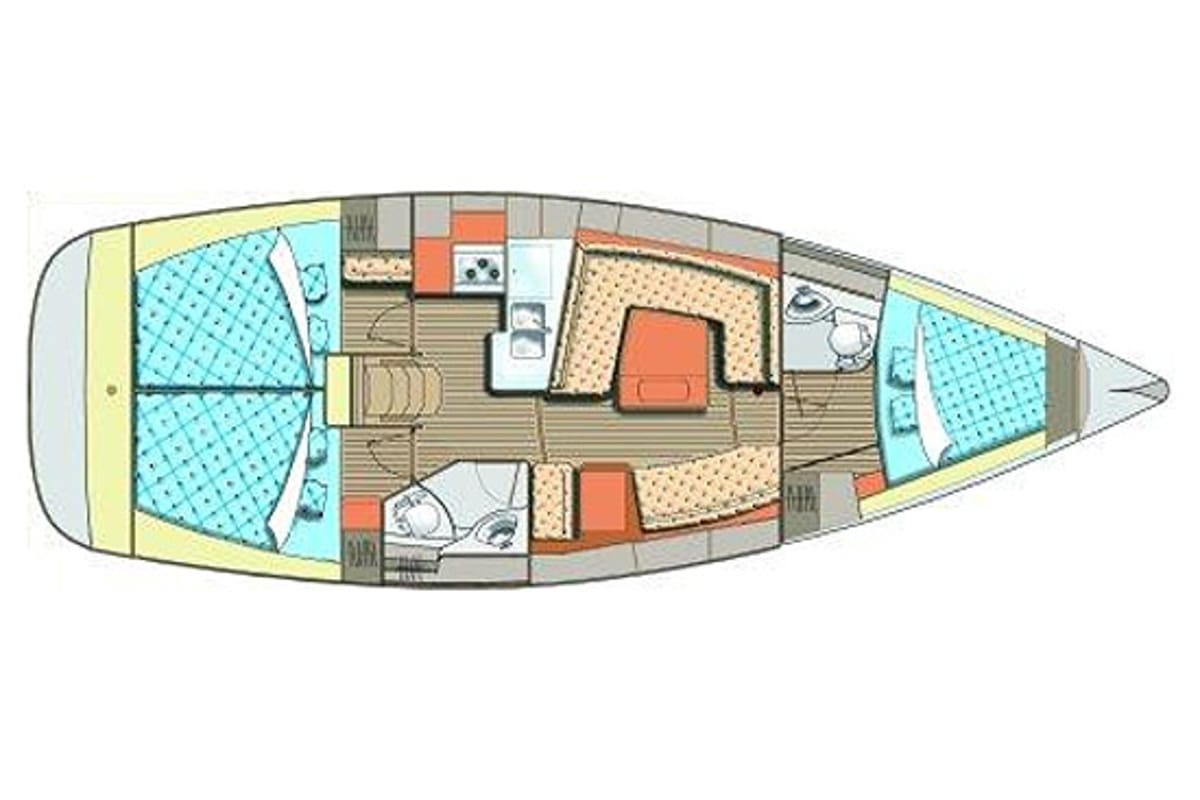Floor plan of S/Y Artemis, a Elan Impression 384 sailboat at Kos, Greece
