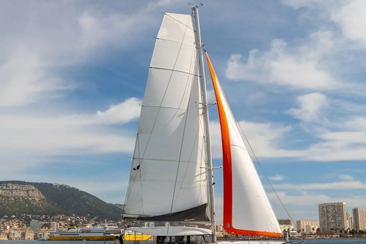 Exterior view of Lom, a Excess 11 catamaran at Toulon, France