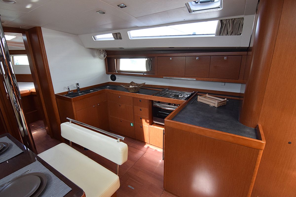 Galley of Butterfly, a Beneteau Oceanis 48 sailboat at Gouvia, Greece