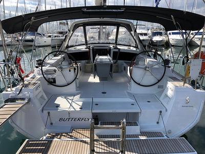 Deck of Butterfly, a Beneteau Oceanis 48 sailboat at Gouvia, Greece