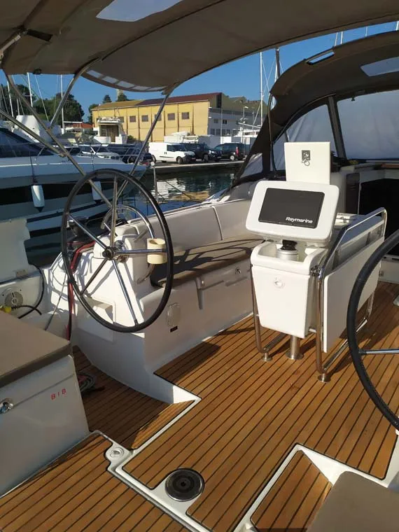 Cockpit of Mango Tango, a Jeanneau Sun Odyssey 419 sailboat at Grad Trogir, Croatia