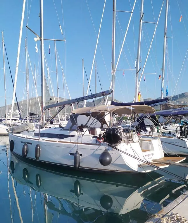 Exterior view of Mango Tango, a Jeanneau Sun Odyssey 419 sailboat at Grad Trogir, Croatia