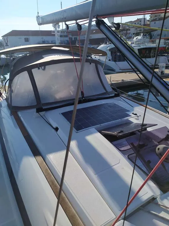 Deck of Mango Tango, a Jeanneau Sun Odyssey 419 sailboat at Grad Trogir, Croatia