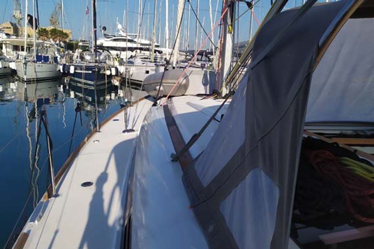 Deck of Mango Tango, a Jeanneau Sun Odyssey 419 sailboat at Grad Trogir, Croatia
