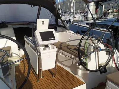 Cockpit of Mango Tango, a Jeanneau Sun Odyssey 419 sailboat at Grad Trogir, Croatia