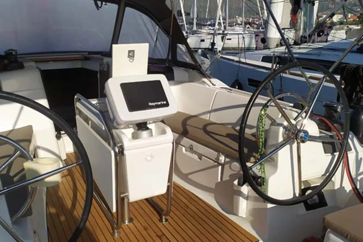 Cockpit of Mango Tango, a Jeanneau Sun Odyssey 419 sailboat at Grad Trogir, Croatia