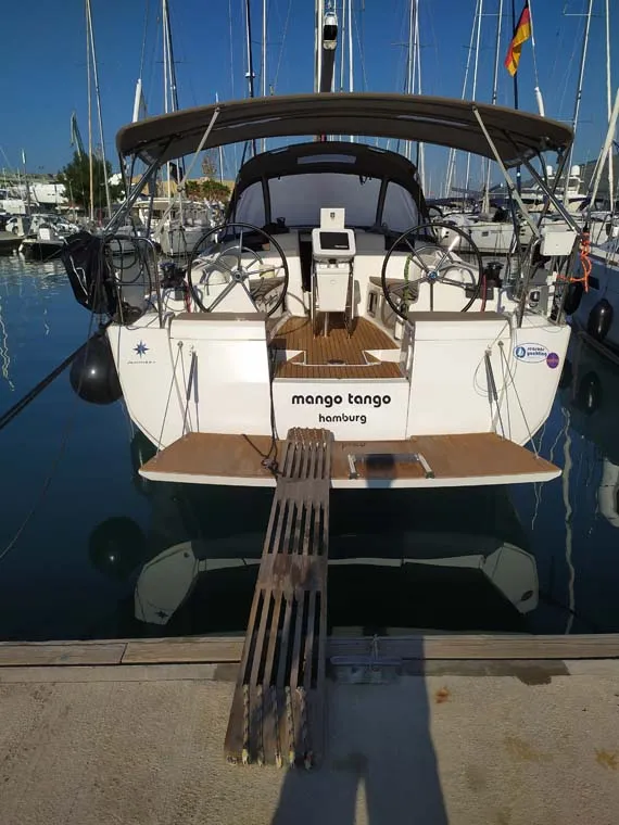 Exterior view of Mango Tango, a Jeanneau Sun Odyssey 419 sailboat at Grad Trogir, Croatia