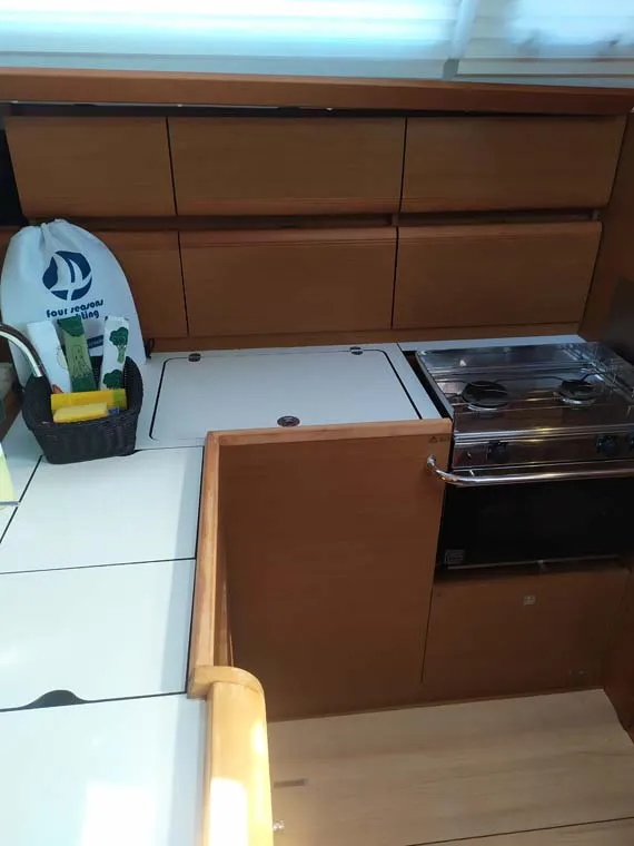 Galley of Mango Tango, a Jeanneau Sun Odyssey 419 sailboat at Grad Trogir, Croatia
