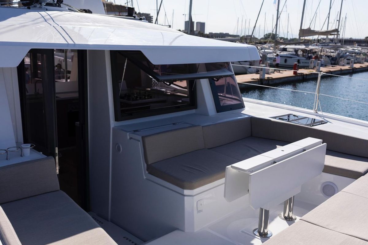 Deck of Divi, a Bali 4.6 catamaran at Salerno, Italy
