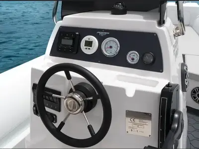 Cockpit of NN, a BWA 19 Sport GT rib at Olbia, Italy