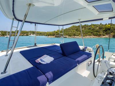 Cockpit of Zanga, a Lagoon 46 catamaran at Municipal Unit of Kranidi, Greece