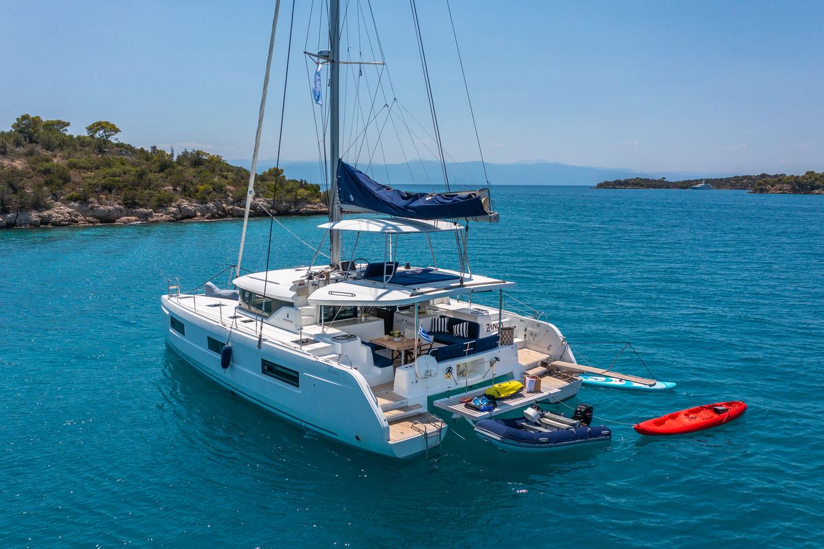 Exterior view of Zanga, a Lagoon 46 catamaran at Municipal Unit of Kranidi, Greece