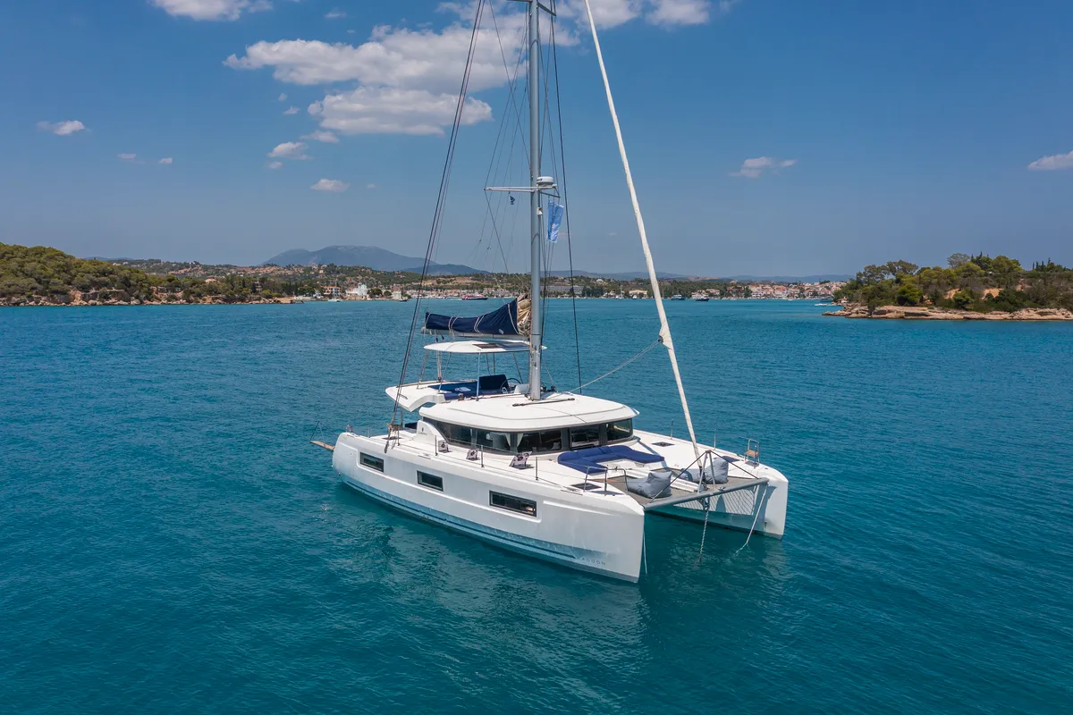 Exterior view of Zanga, a Lagoon 46 catamaran at Municipal Unit of Kranidi, Greece