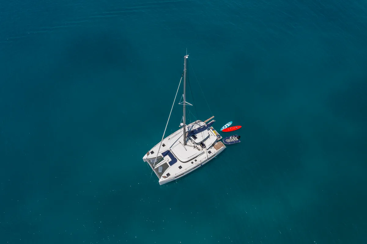 Exterior view of Zanga, a Lagoon 46 catamaran at Municipal Unit of Kranidi, Greece