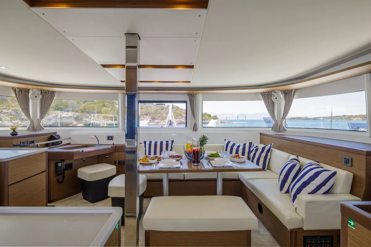 Salon of Zanga, a Lagoon 46 catamaran at Municipal Unit of Kranidi, Greece