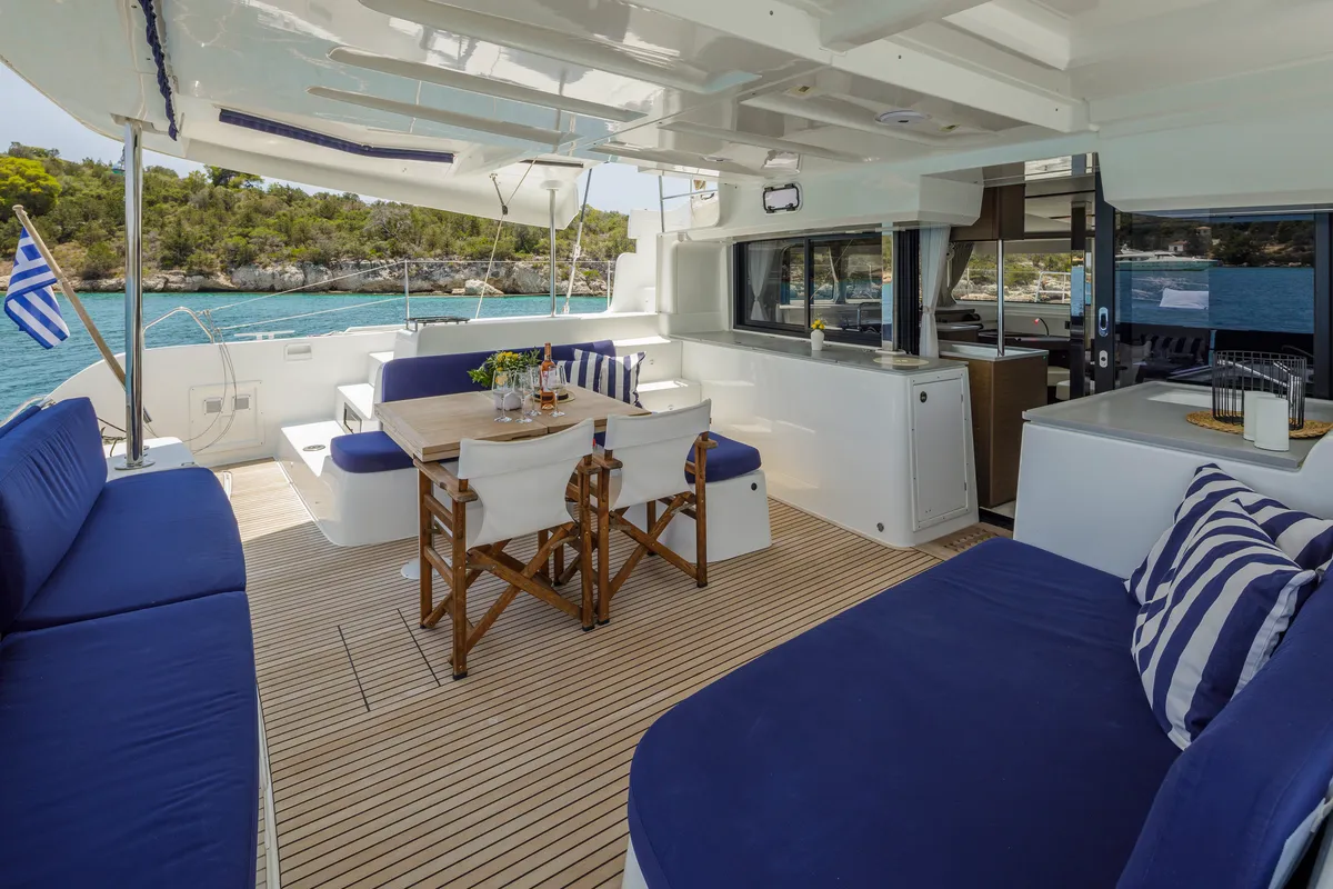 Deck of Zanga, a Lagoon 46 catamaran at Municipal Unit of Kranidi, Greece