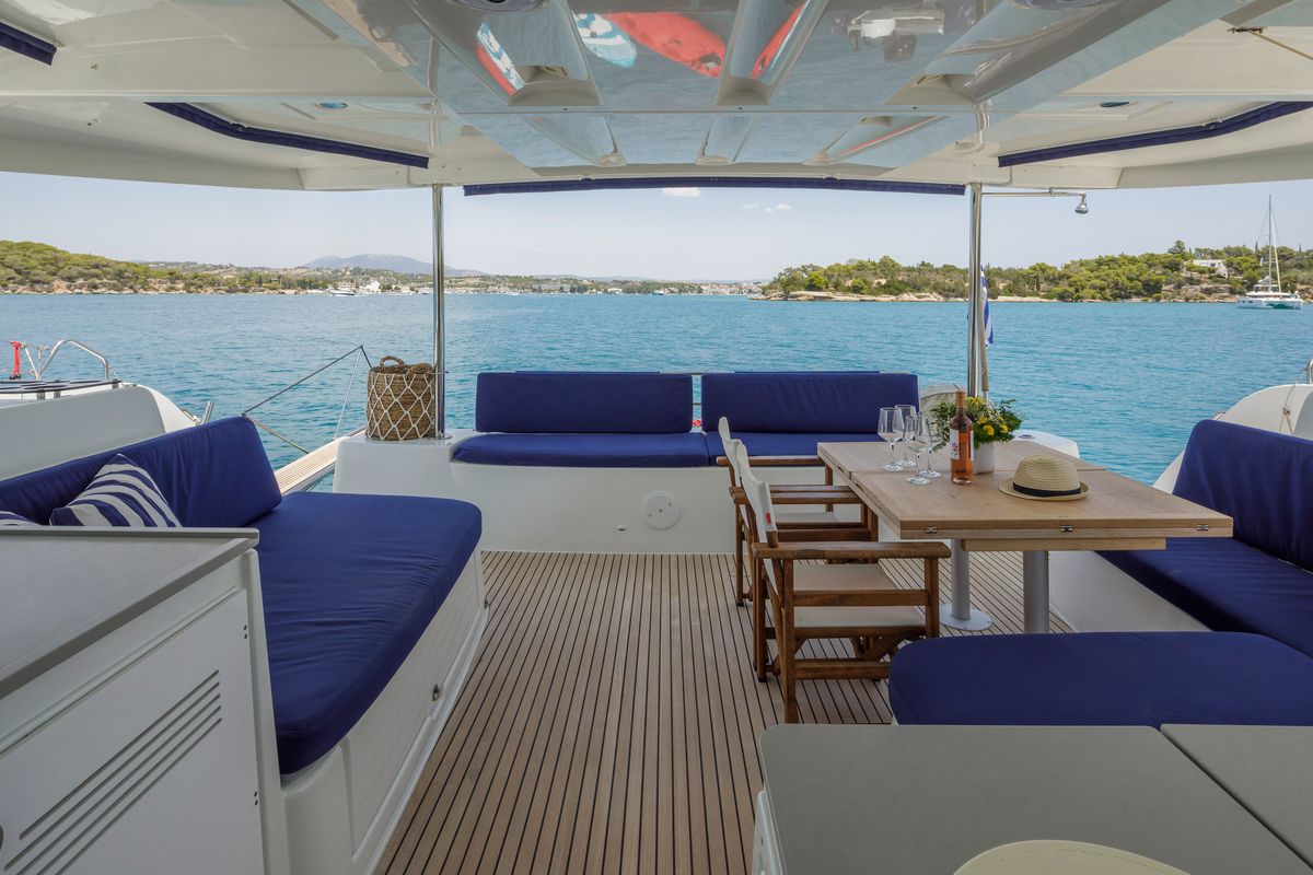 Deck of Zanga, a Lagoon 46 catamaran at Municipal Unit of Kranidi, Greece