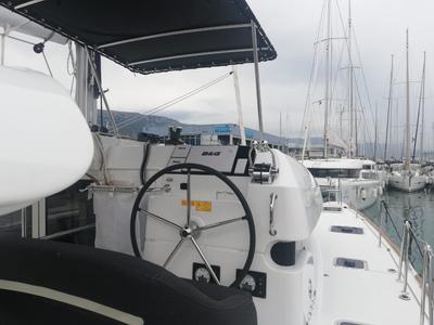 Cockpit of Adriana, a Lagoon 40 catamaran at Dubrovnik, Croatia